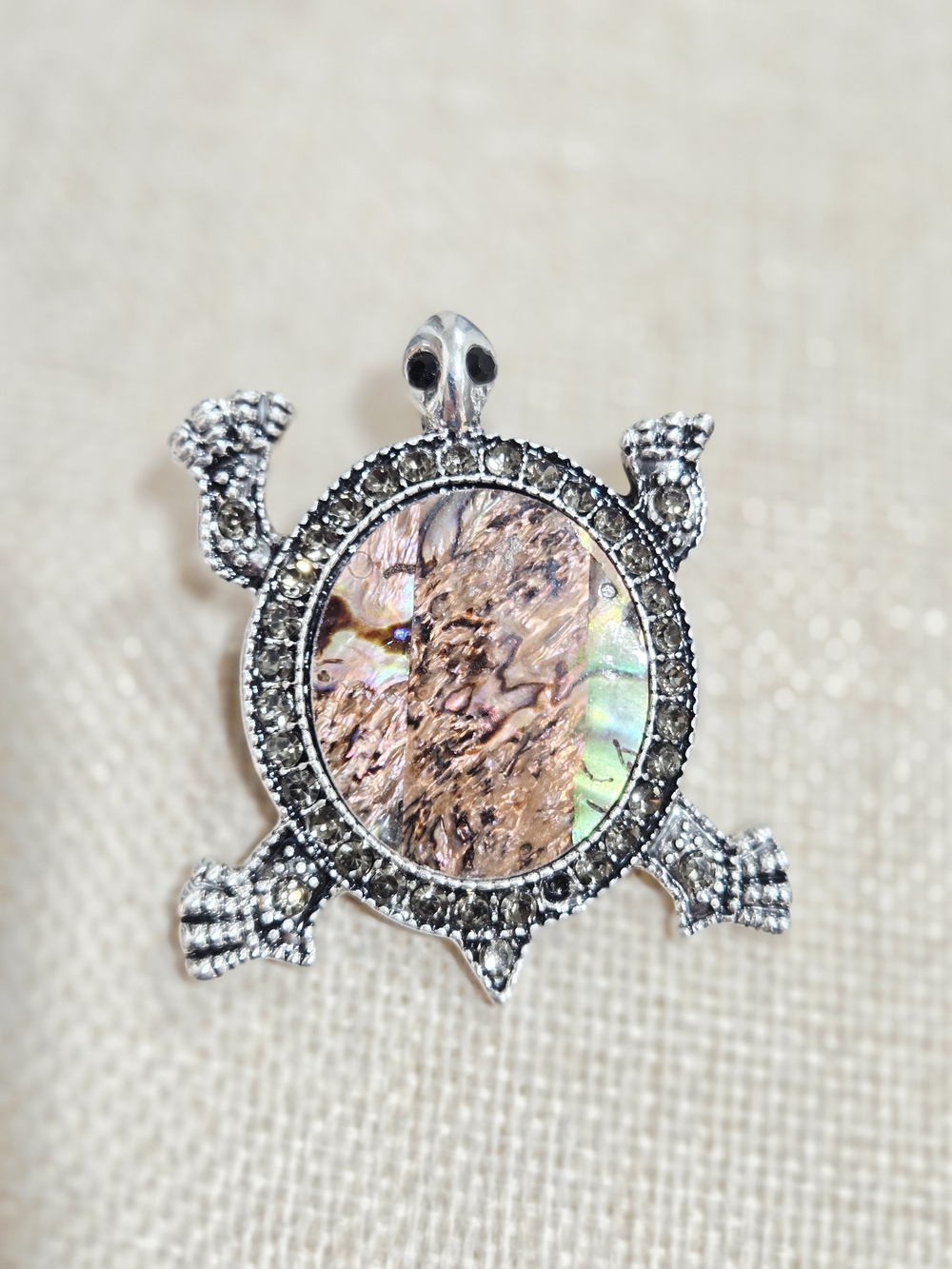 Silver Turtle Pendant with Iridescent Abalone Shell